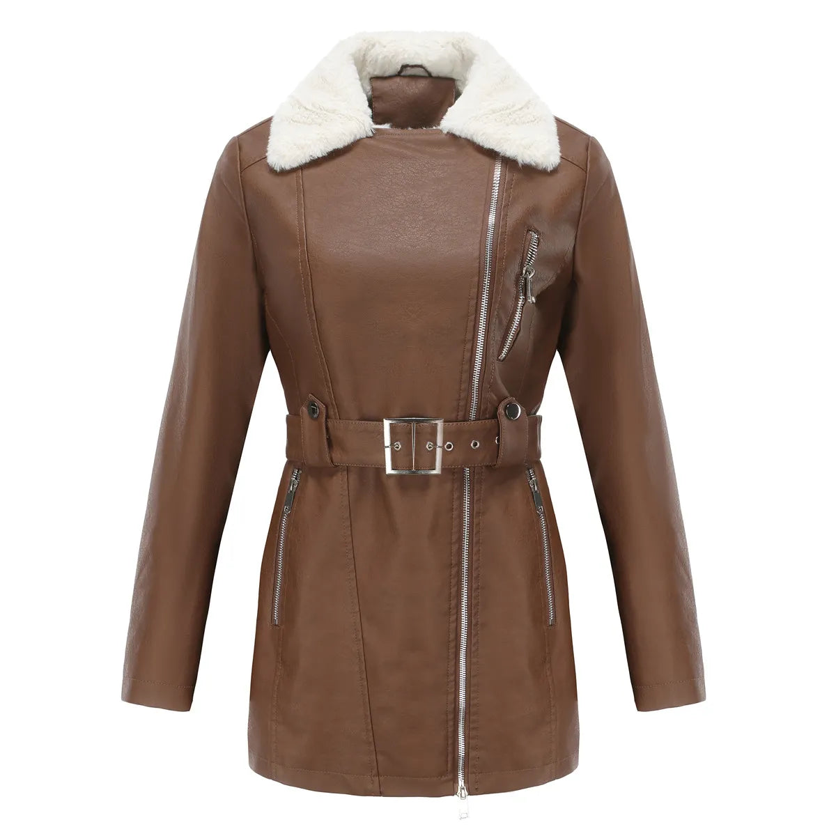 Damen Lammfelljacke Winter | Stylischer Biker-Look mit Kuschelfutter