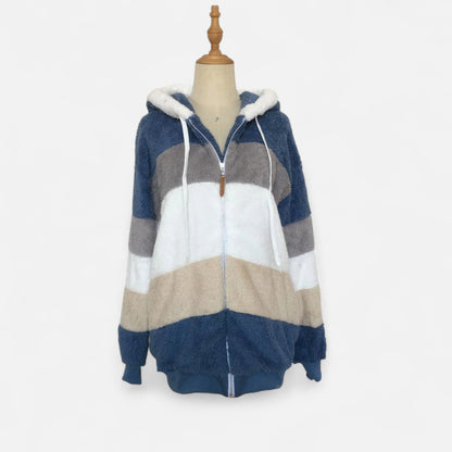 Triswina | Damen Oversized Jacke mit Kapuze – Gestreifte Herbst/Winter Eleganz