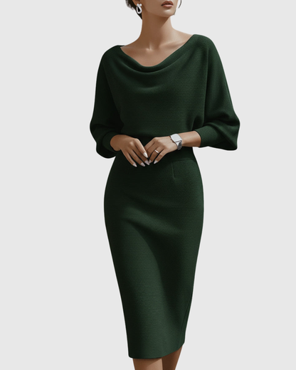 Damen Midikleid – Elegantes Kleid mit Drapierung und fließender Passform