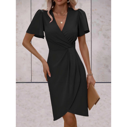 Sienna | Elegantes V-Ausschnitt Kleid mit Puffärmeln für Sommer, Büro & Alltag
