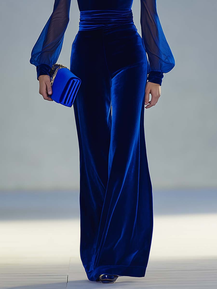 Eleganter Samt-Jumpsuit mit V-Ausschnitt – Glamourös, Komfortabel & Vielseitig
