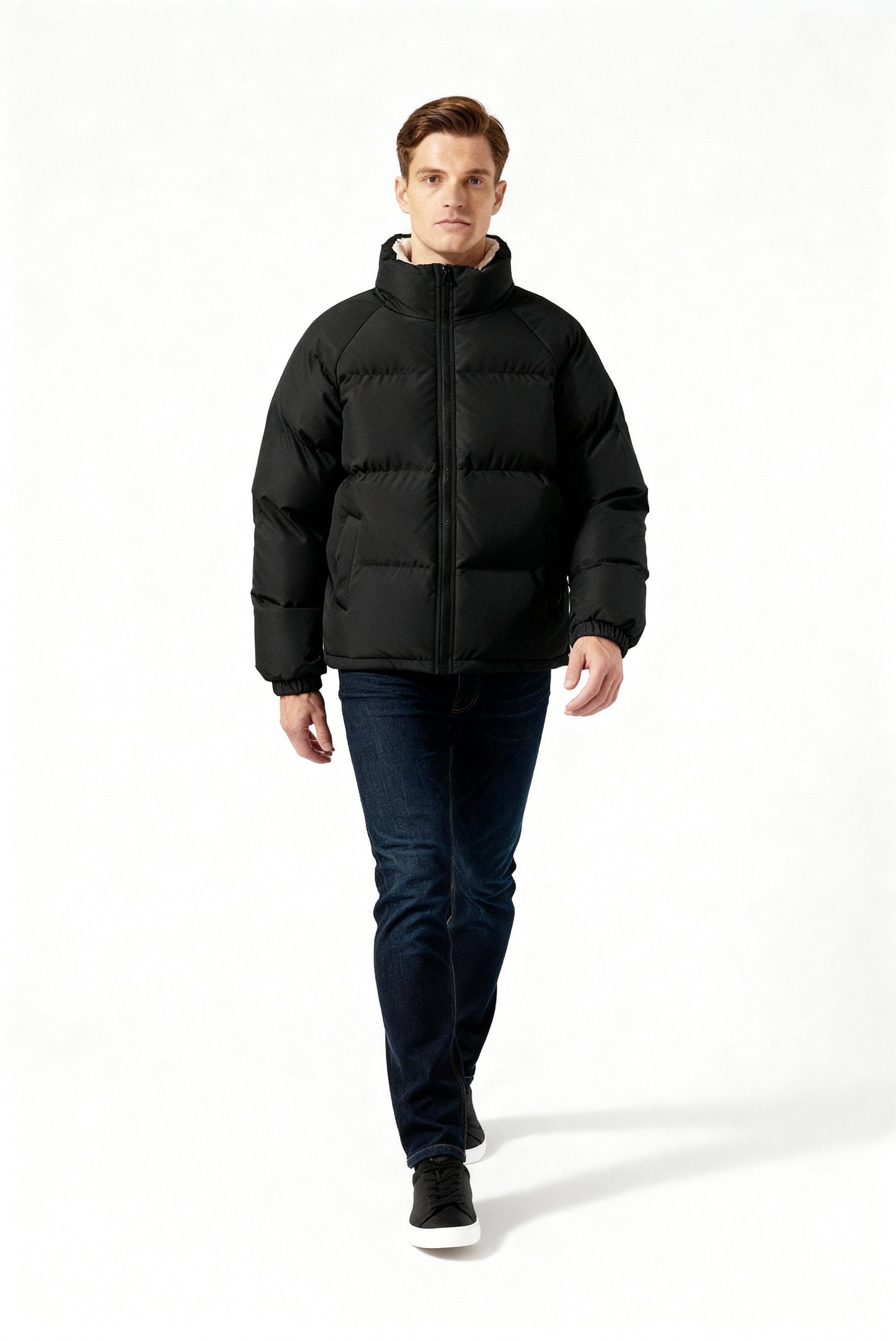Herren | Gefütterte Fleece-Pufferjacke mit Kapuze – Warm & Stylisch