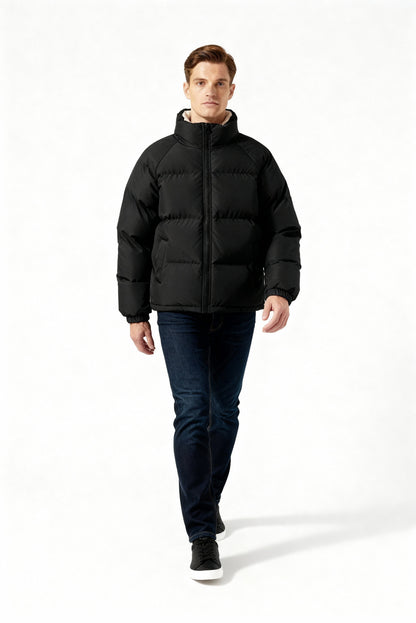 Herren | Gefütterte Fleece-Pufferjacke mit Kapuze – Warm & Stylisch