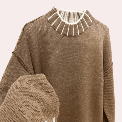 Roseline | Damen Oversized Rollkragen Strickpullover in Braun, Weich & Warm