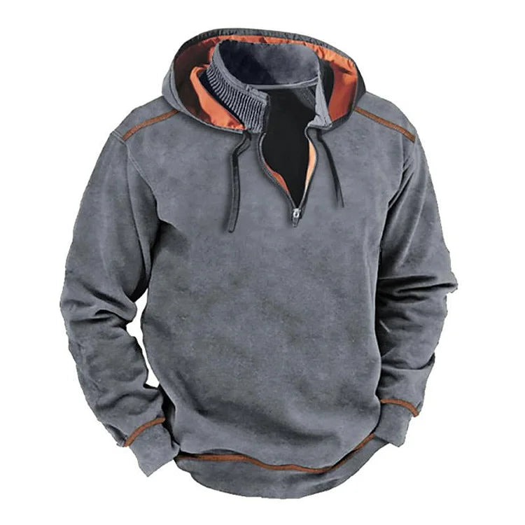Marvion | Herren Hoodie mit Reißverschluss-Kragen, Kordelzug & Kontrast-Details, Relaxed Fit