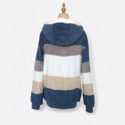 Triswina | Damen Oversized Jacke mit Kapuze – Gestreifte Herbst/Winter Eleganz