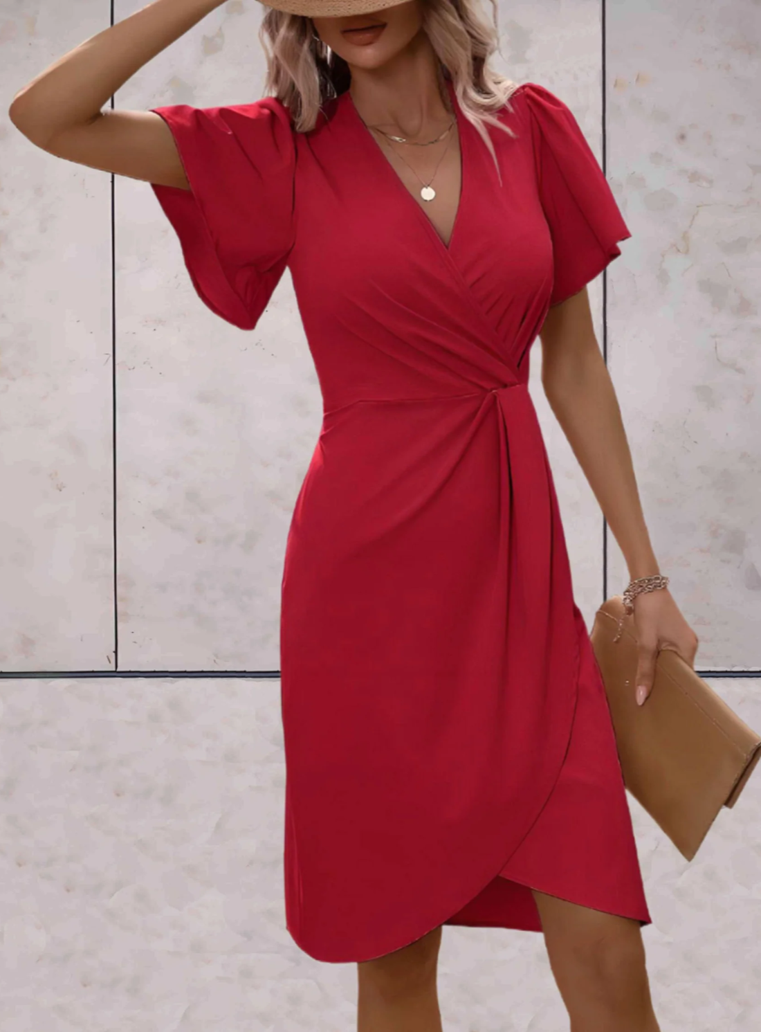 Sienna | Elegantes V-Ausschnitt Kleid mit Puffärmeln für Sommer, Büro & Alltag
