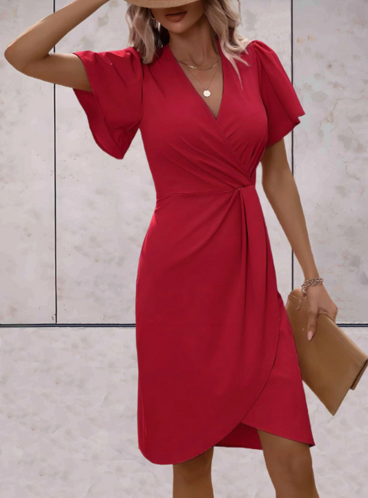 Sienna | Elegantes V-Ausschnitt Kleid mit Puffärmeln für Sommer, Büro & Alltag