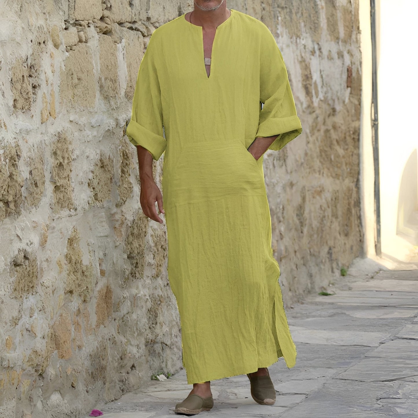 Herren Hemdkleid – Langes, minimalistisches Kleid mit Seitenschlitz