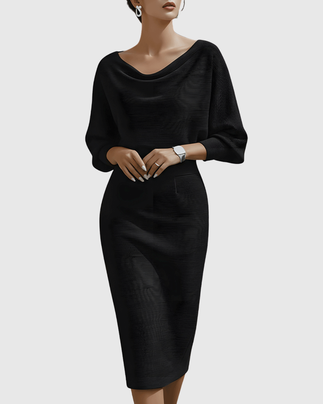Damen Midikleid – Elegantes Kleid mit Drapierung und fließender Passform