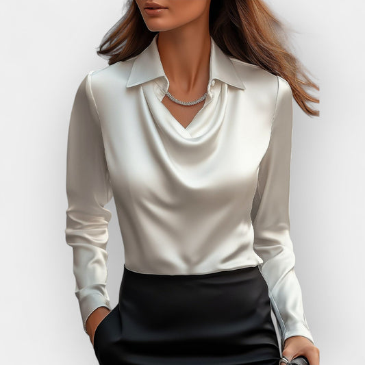 Satinbluse Damen mit Wasserfallkragen | Eleganz & femininer Business-Stil