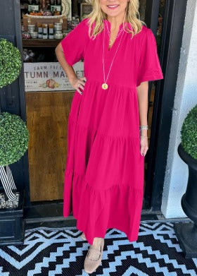 Elissa | Sommerliches Maxi Kleid mit V-Ausschnitt | Luftig, Locker & Elegant für Damen