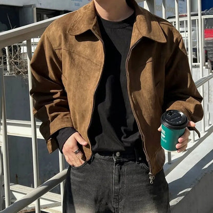 Jonathan | Herren Jacke im Vintage-Look – Suede-Optik mit Reverskragen & Reißverschluss für stilbewusste Männer