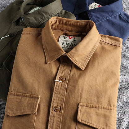Henrik | Herren Cargo-Hemd aus Baumwolle – Langarm Freizeithemd mit Knöpfen & Reverskragen für stilvolle Outfits