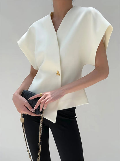 Damenbluse mit Knopfleiste und V-Ausschnitt – Elegant, Leicht & Vielseitig