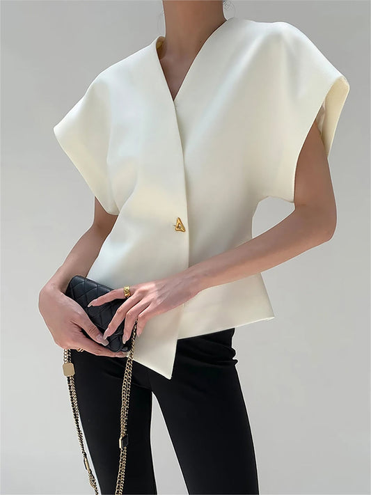 Damenbluse mit Knopfleiste und V-Ausschnitt – Elegant, Leicht & Vielseitig