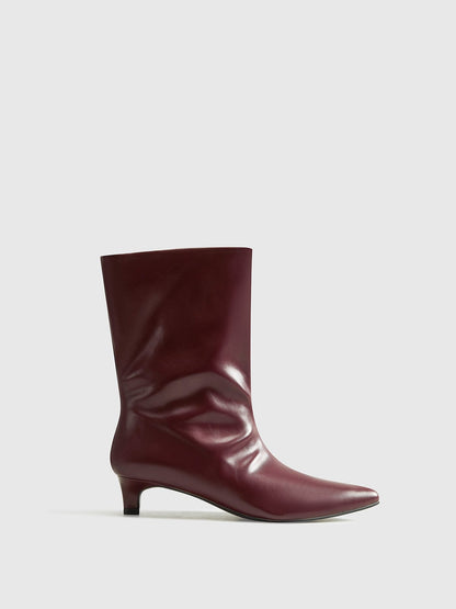 Rochelle | Damen Ankle Boots mit Absatz, Spitz zulaufend, Leder-Optik in Bordeaux Rot