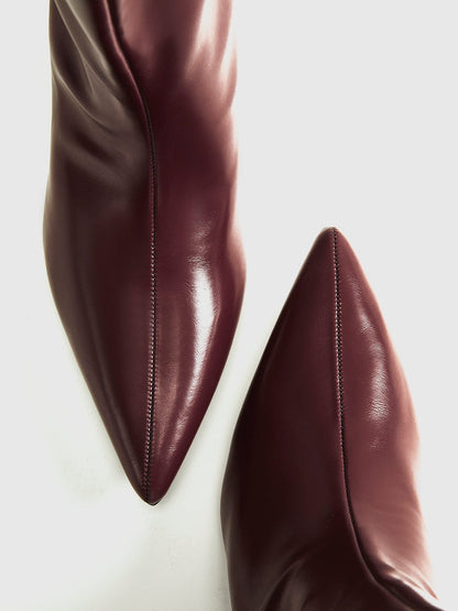 Rochelle | Damen Ankle Boots mit Absatz, Spitz zulaufend, Leder-Optik in Bordeaux Rot