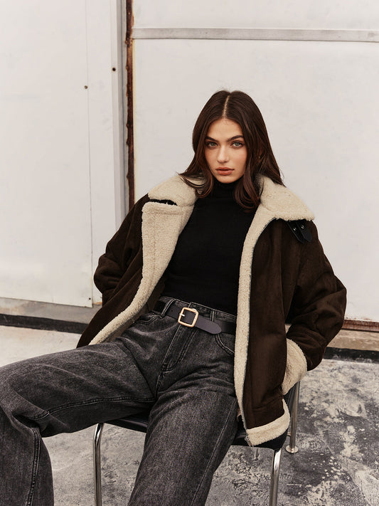 Wilona | Damen Vintage Jacke Braun mit Fleecefutter, Lockerer Schnitt & Warmer Komfort