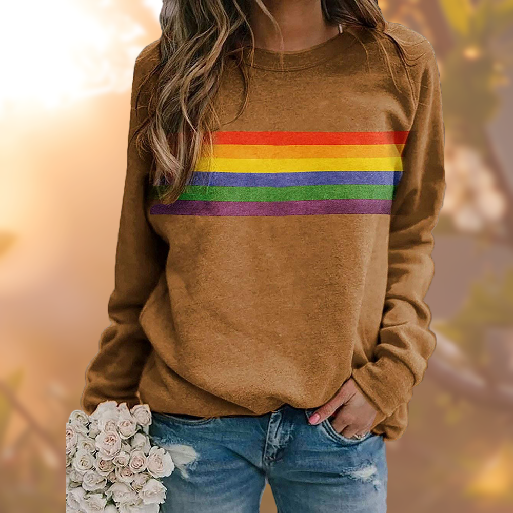 Dahliana | Damen Sweatshirt mit Rundhals & Regenbogen Print, weiches Baumwoll-Material
