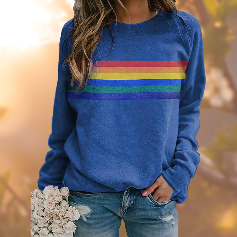 Dahliana | Damen Sweatshirt mit Rundhals & Regenbogen Print, weiches Baumwoll-Material