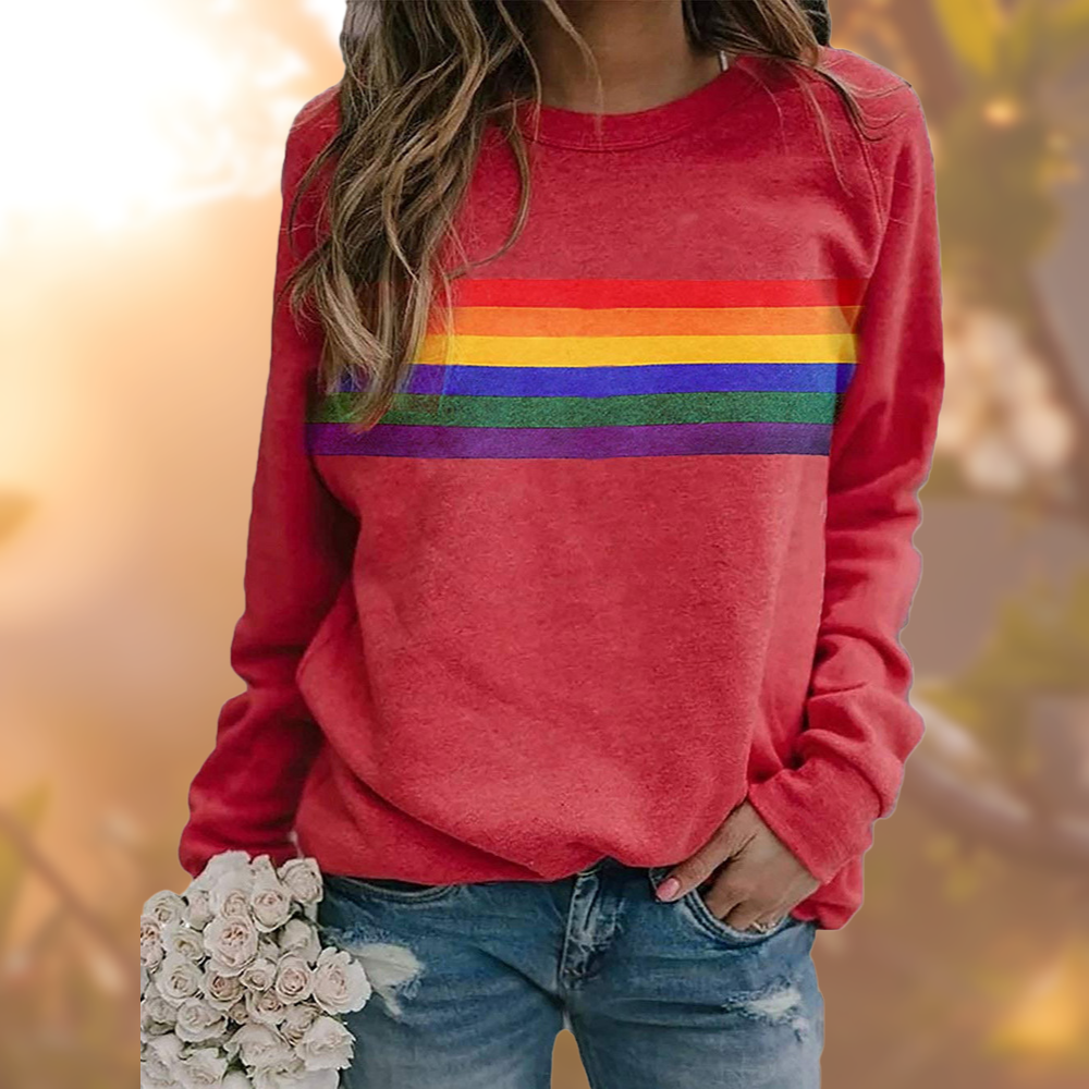 Dahliana | Damen Sweatshirt mit Rundhals & Regenbogen Print, weiches Baumwoll-Material