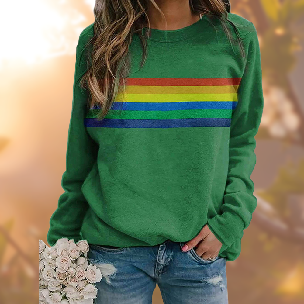 Dahliana | Damen Sweatshirt mit Rundhals & Regenbogen Print, weiches Baumwoll-Material
