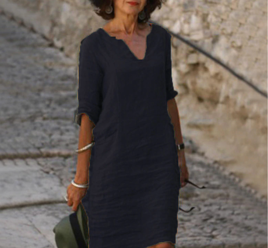 Anna | Damen Leinenkleid mit V‑Ausschnitt – Luftig, Elegant & Zeitlos