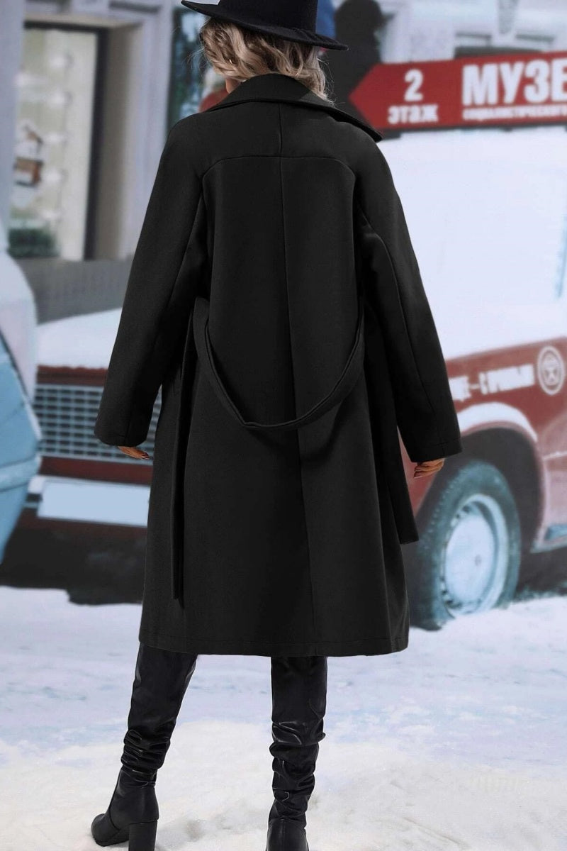 Lavinelle | Damen Mantel lang mit Reverskragen, Doppelreihe und Taillengürtel im klassischen Design