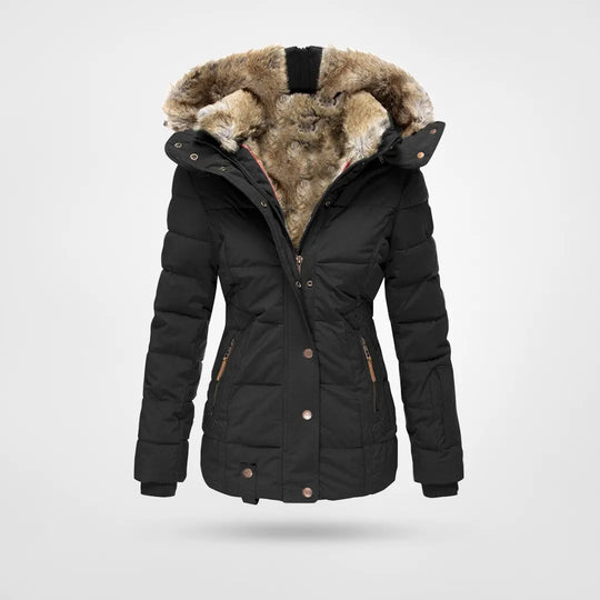 Cressielle | Damen Winterjacke mit Fellfutter und Kapuze, elegant & warm