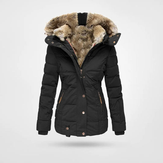 Cressielle | Damen Winterjacke mit Fellfutter und Kapuze, elegant & warm