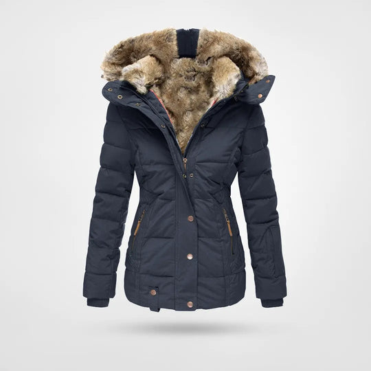Cressielle | Damen Winterjacke mit Fellfutter und Kapuze, elegant & warm