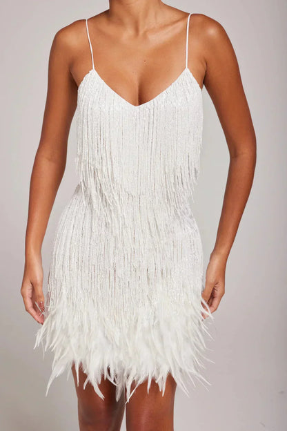 Damen Minikleid – Fransenkleid mit Bustier-Ausschnitt für elegante Events