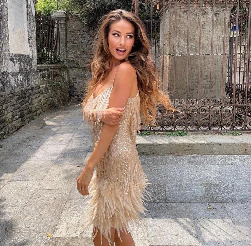 Damen Minikleid – Fransenkleid mit Bustier-Ausschnitt für elegante Events