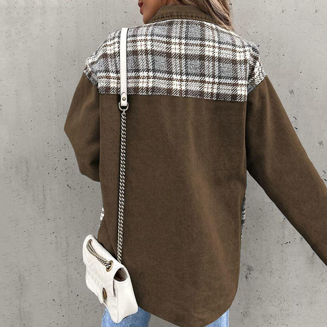 Briseis | Kariertes Damenjacke mit Knopfleiste und Kragen aus Denim-Look