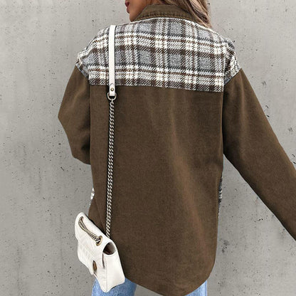 Briseis | Kariertes Damenjacke mit Knopfleiste und Kragen aus Denim-Look