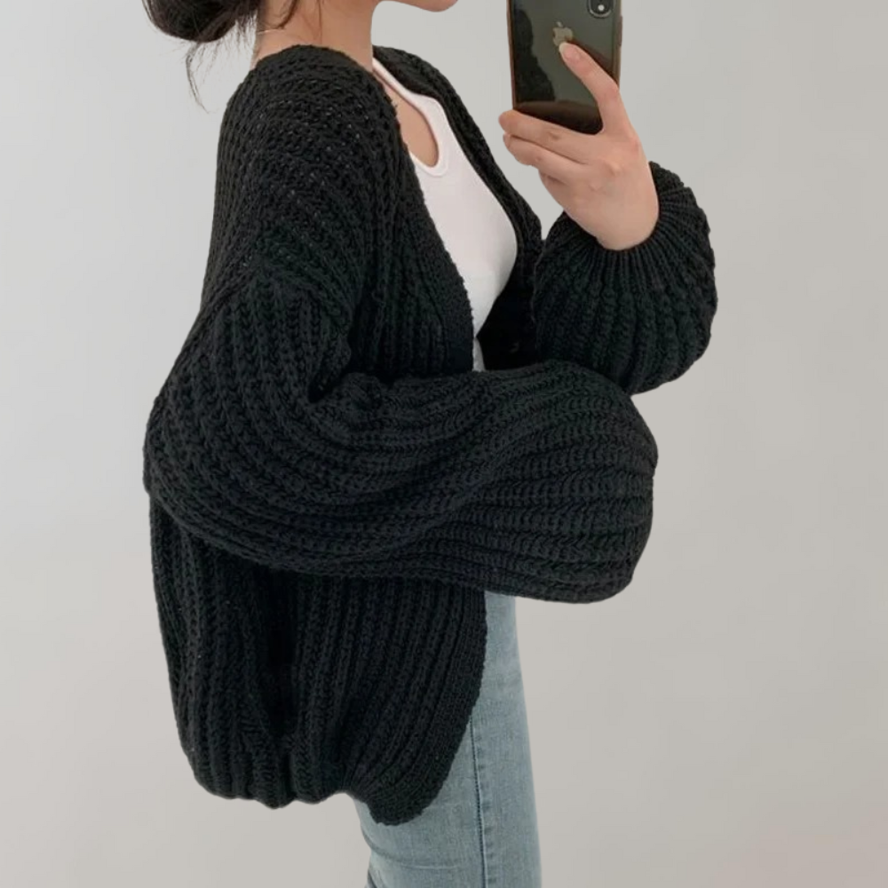 Amalina | Damen Strickcardigan aus weichem Grobstrick – Einfarbig, locker & gemütlich für Herbst und Winter