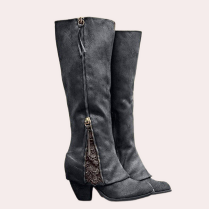 Desnia | Bestickte Damen-Stiefel mit Reißverschluss – Blockabsatz & Western-Look