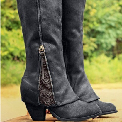 Desnia | Bestickte Damen-Stiefel mit Reißverschluss – Blockabsatz & Western-Look