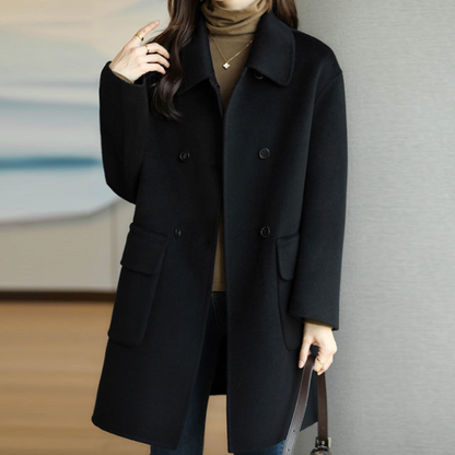 Alessandria | Damen Eleganter Doppelreihiger Mantel mit Reverskragen in Einfarbigem Design