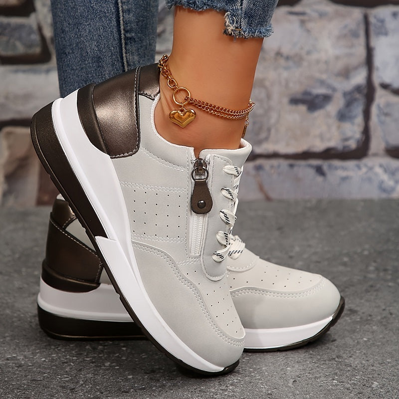 Sonlisse | Damen Plattform-Sneaker mit Reißverschluss & Schnürung | Stilvolle Orthopädische Komfortschuhe für Jeden Tag