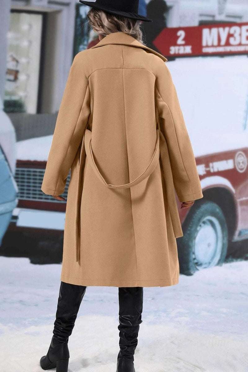 Lavinelle | Damen Mantel lang mit Reverskragen, Doppelreihe und Taillengürtel im klassischen Design