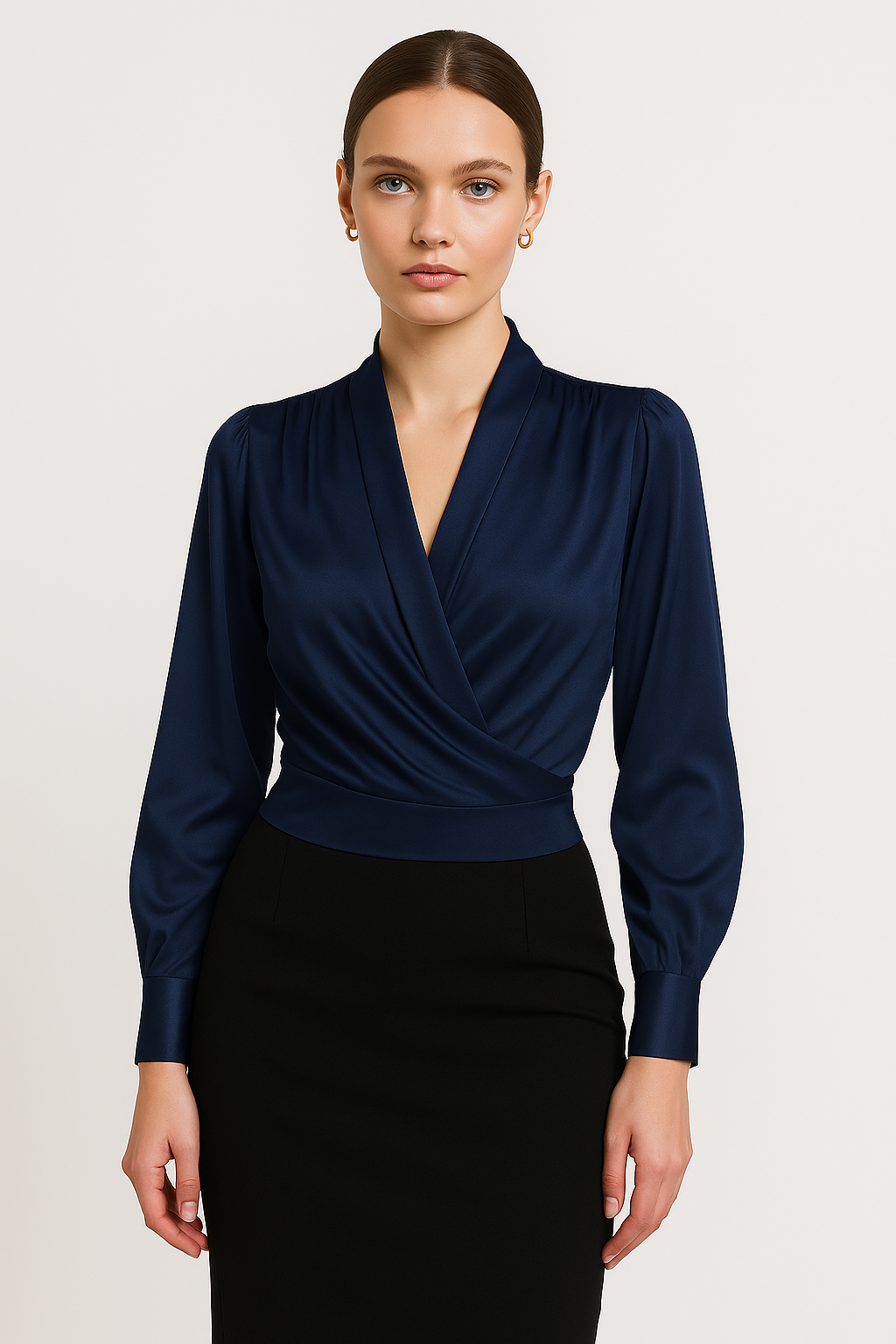 Freiya | Elegante Damen Bluse mit V-Ausschnitt & Langarm – Für Büro, Alltag & besondere Anlässe
