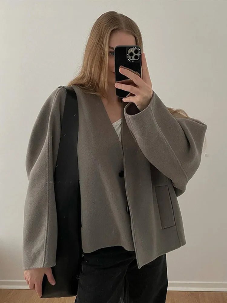 Marwenna | Damen Übergangsjacke mit Knopfleiste & Weichem Stoff – Oversized Mantel für Alltag & Freizeit