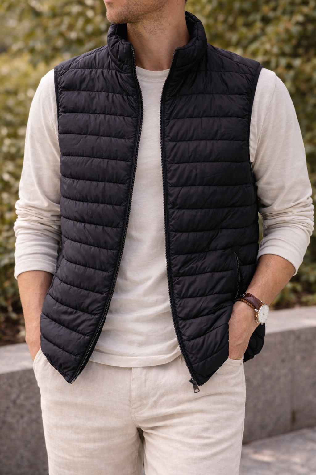 Herren Steppweste mit Reißverschluss und Stehkragen – Leichte Bodywarmer-Weste für Alltag und Übergangszeiten