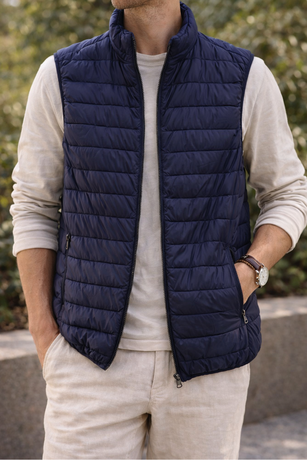 Herren Steppweste mit Reißverschluss und Stehkragen – Leichte Bodywarmer-Weste für Alltag und Übergangszeiten