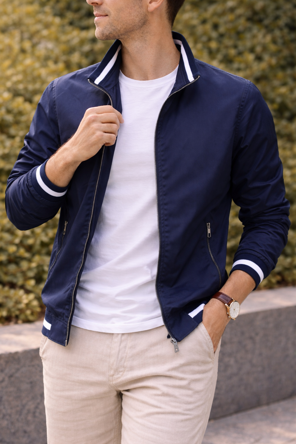 Herren Leichte Jacke mit Reißverschluss und Stehkragen – Moderne Übergangsjacke für Alltag und Smart-Casual-Looks
