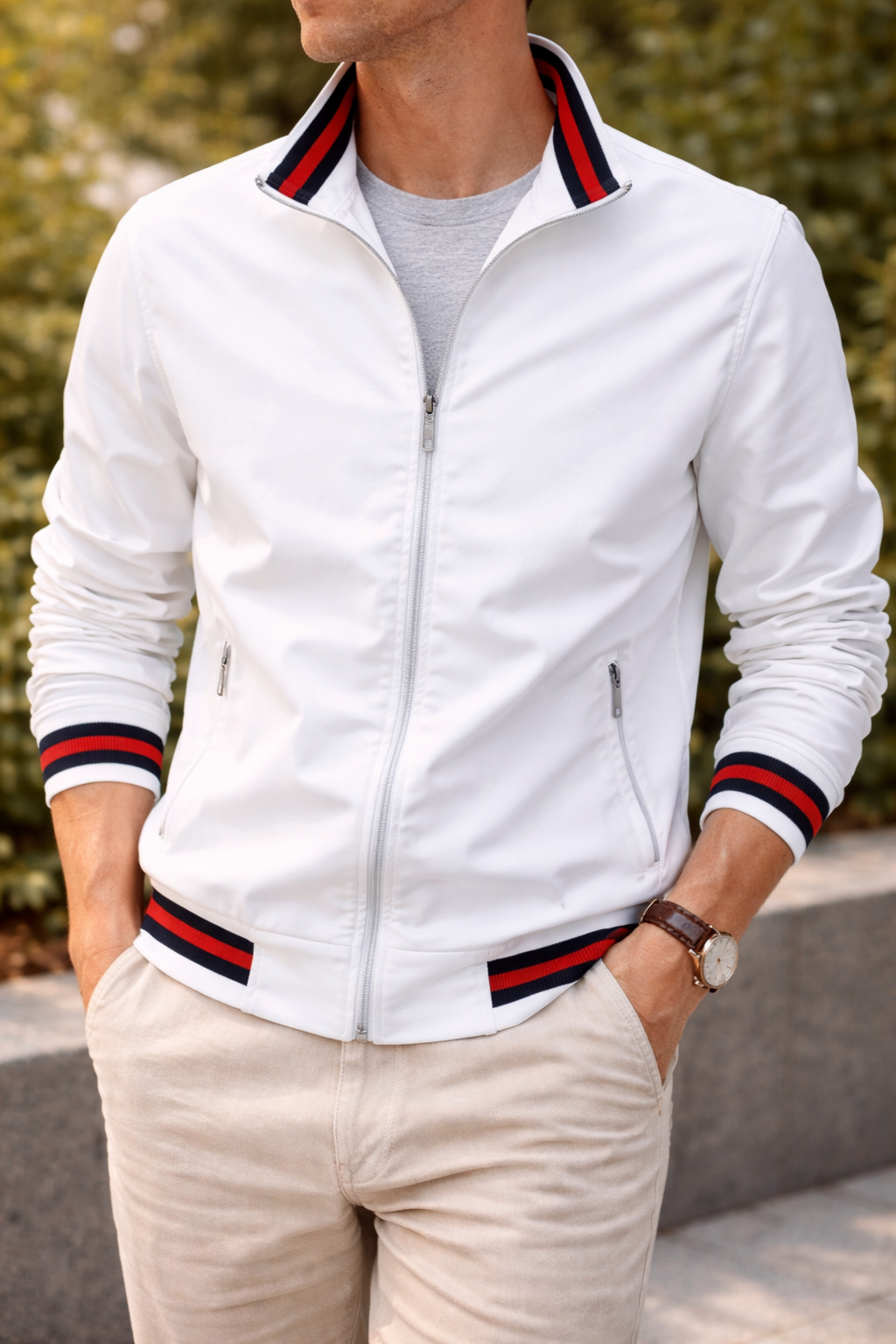 Herren Leichte Jacke mit Reißverschluss und Stehkragen – Moderne Übergangsjacke für Alltag und Smart-Casual-Looks