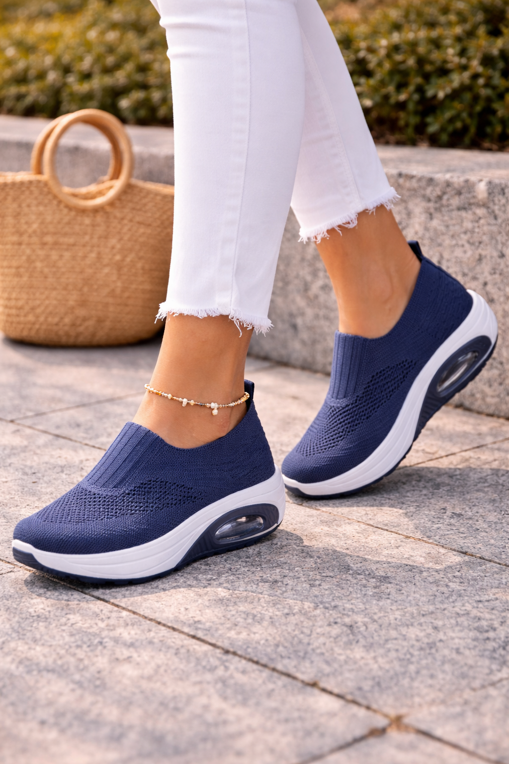 Damen Slip-On Walking-Schuhe mit atmungsaktivem Strick – Leichte Freizeitschuhe für Alltag und Reisen