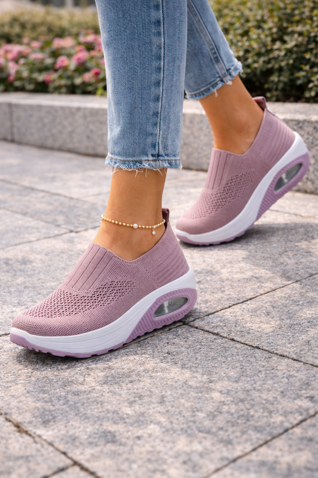 Damen Slip-On Walking-Schuhe mit atmungsaktivem Strick – Leichte Freizeitschuhe für Alltag und Reisen